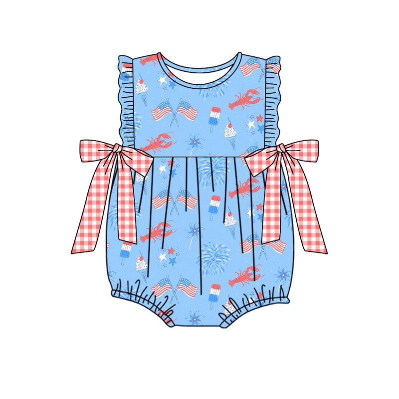 Preorder(moq 5)Baby Infant Girls 4th Of July Flag Crawfish Rompers