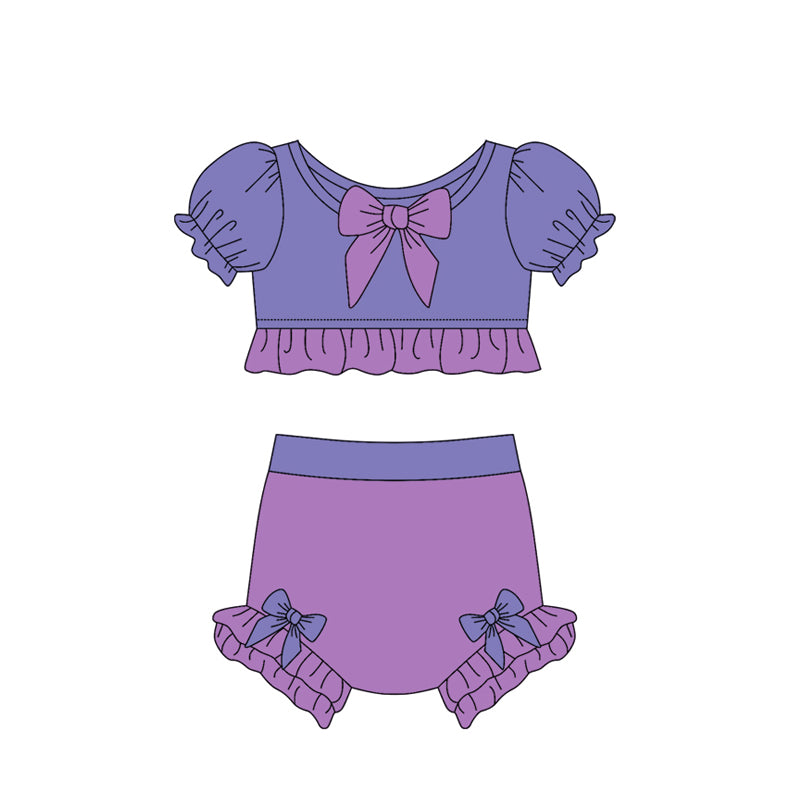 Preorder (moq 5)Baby Girls Purple Princess Top Two Pieces Swimsuits
