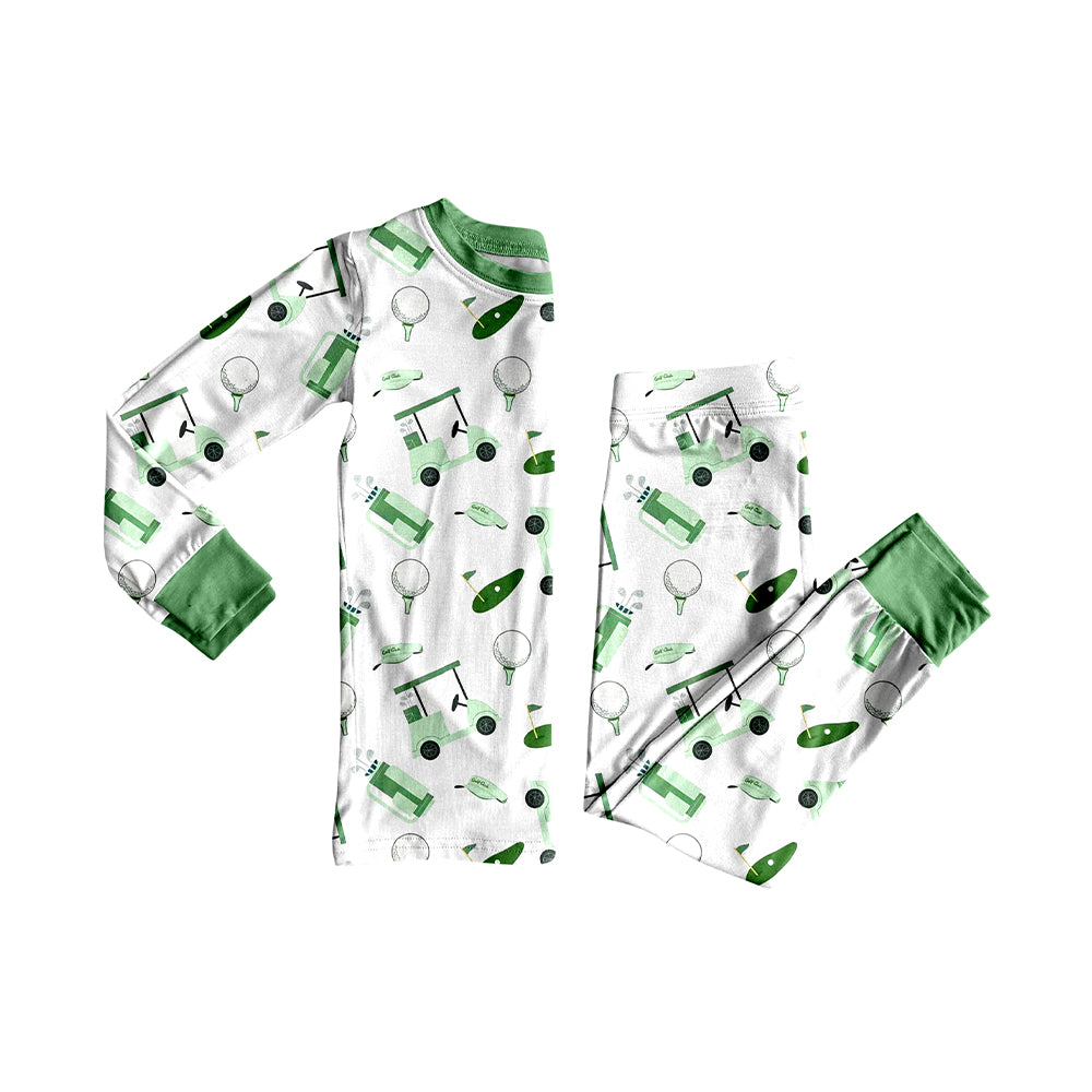 Preorder (moq 20)Baby Boys Bamboo Golf Green Pants Pajamas Sets