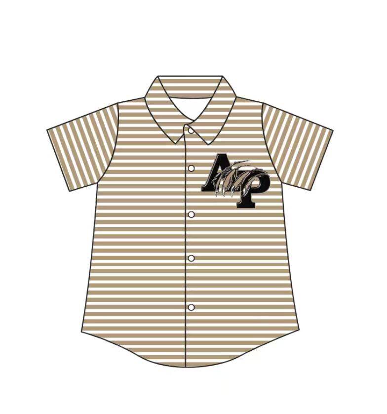 Preorder (moq 5)Baby Boys Gold Stripe Panthers Team Button Shirt Top