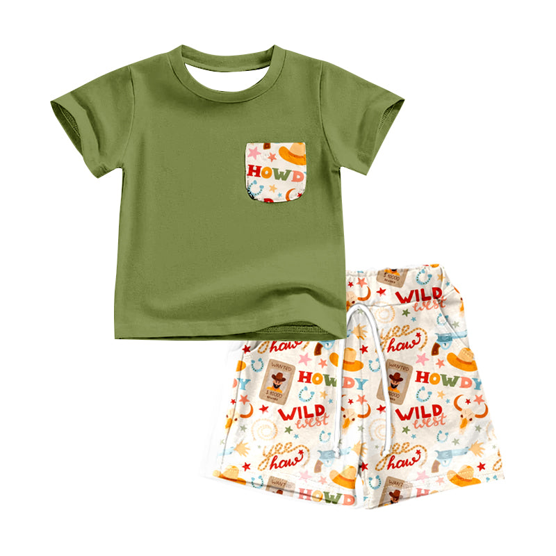 Baby Boys Howdy Wild West Pocket Short Sleeve Top Shorts Clothes Sets preorder (moq 5)