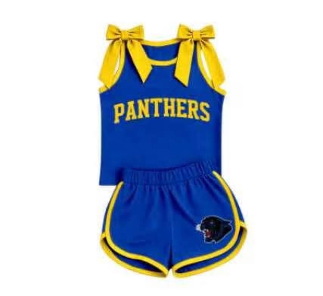 Preorder (moq 5)Baby Girls Yoga Panthers Bows Sleeveless Top Shorts Team Clothes Sets