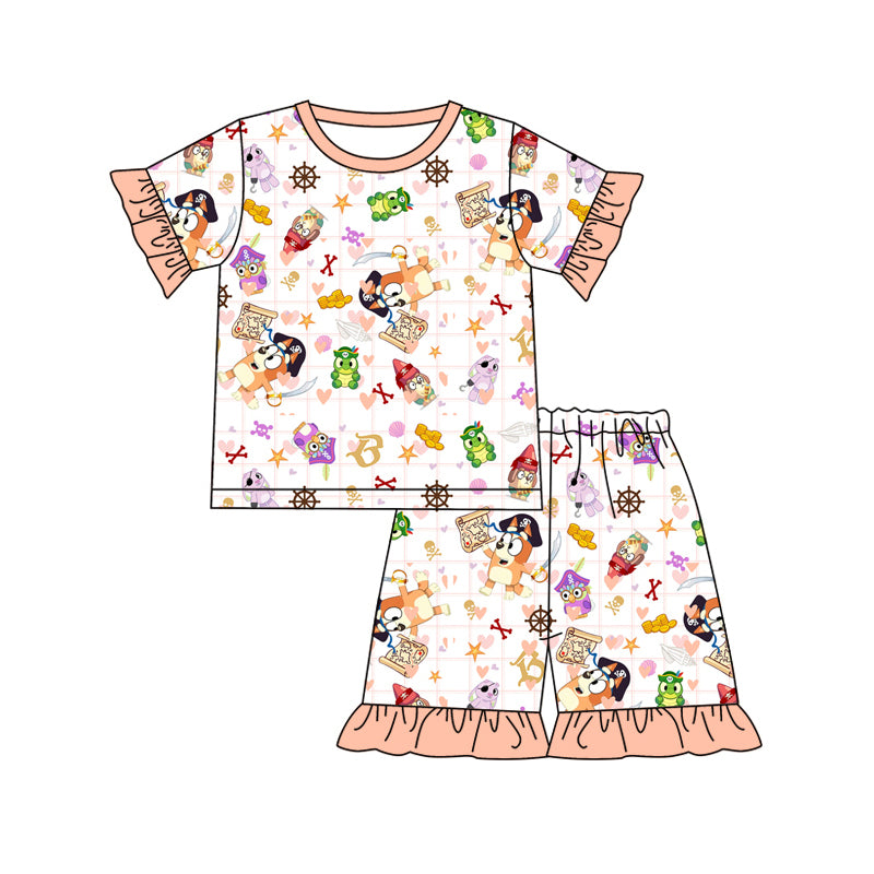 Preorder (moq 5)Baby Girls Sister Dog Shirt Top Ruffle Shorts Pajamas