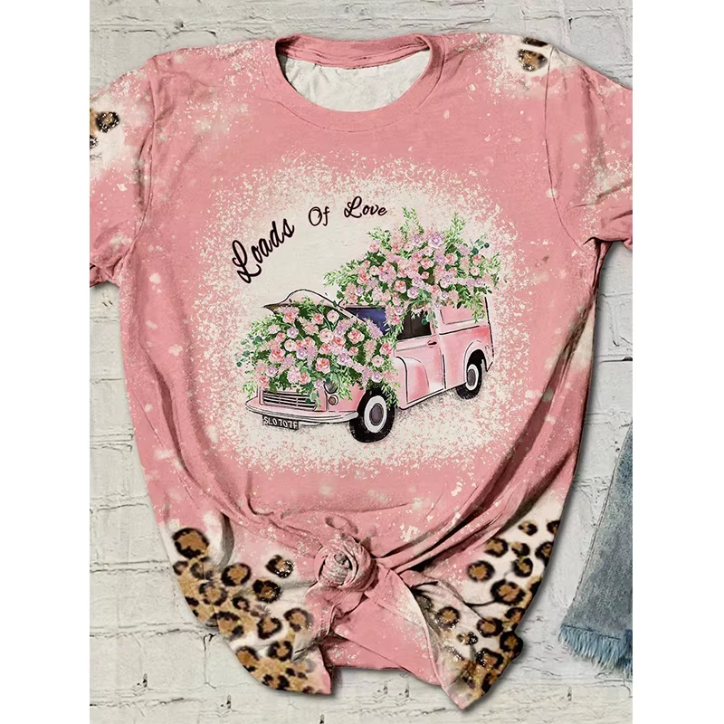 Preorder moq 5 Adult Women Western Loads of Love Flowers Bleached Tee Shirts Tops