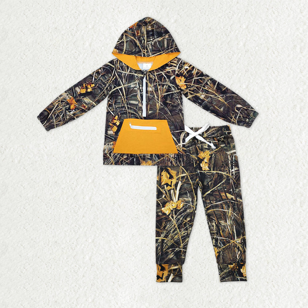 Baby Boys Leaves Camo Pockets Zipper Hoodies Jogger Pants Western Clothes Sets