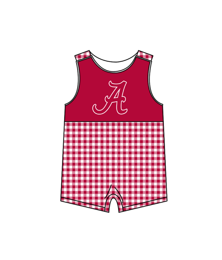 Preorder (moq 5)Baby Boys Sleeveless Red Checked A Team Rompers