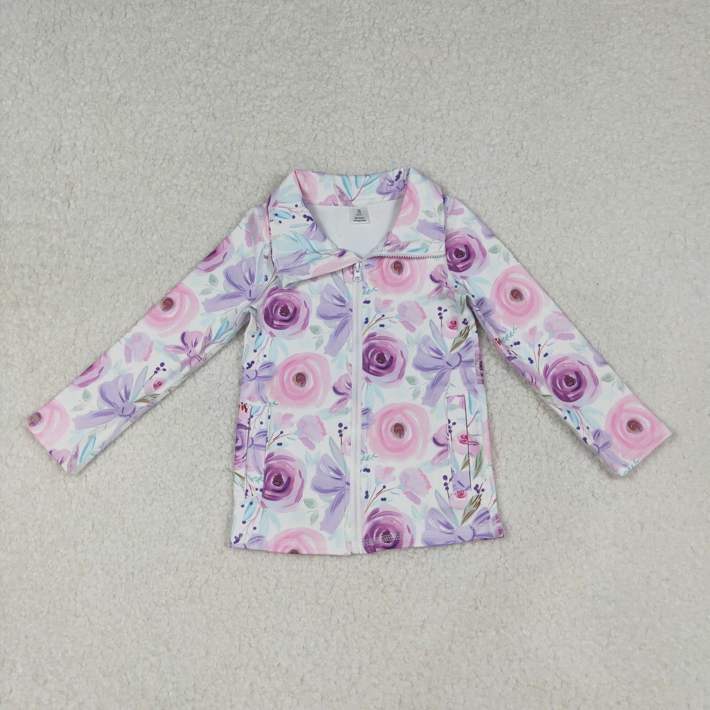 Baby Girls Purple Floral Bows Zipper Pockets Yoga Active Jackets Top