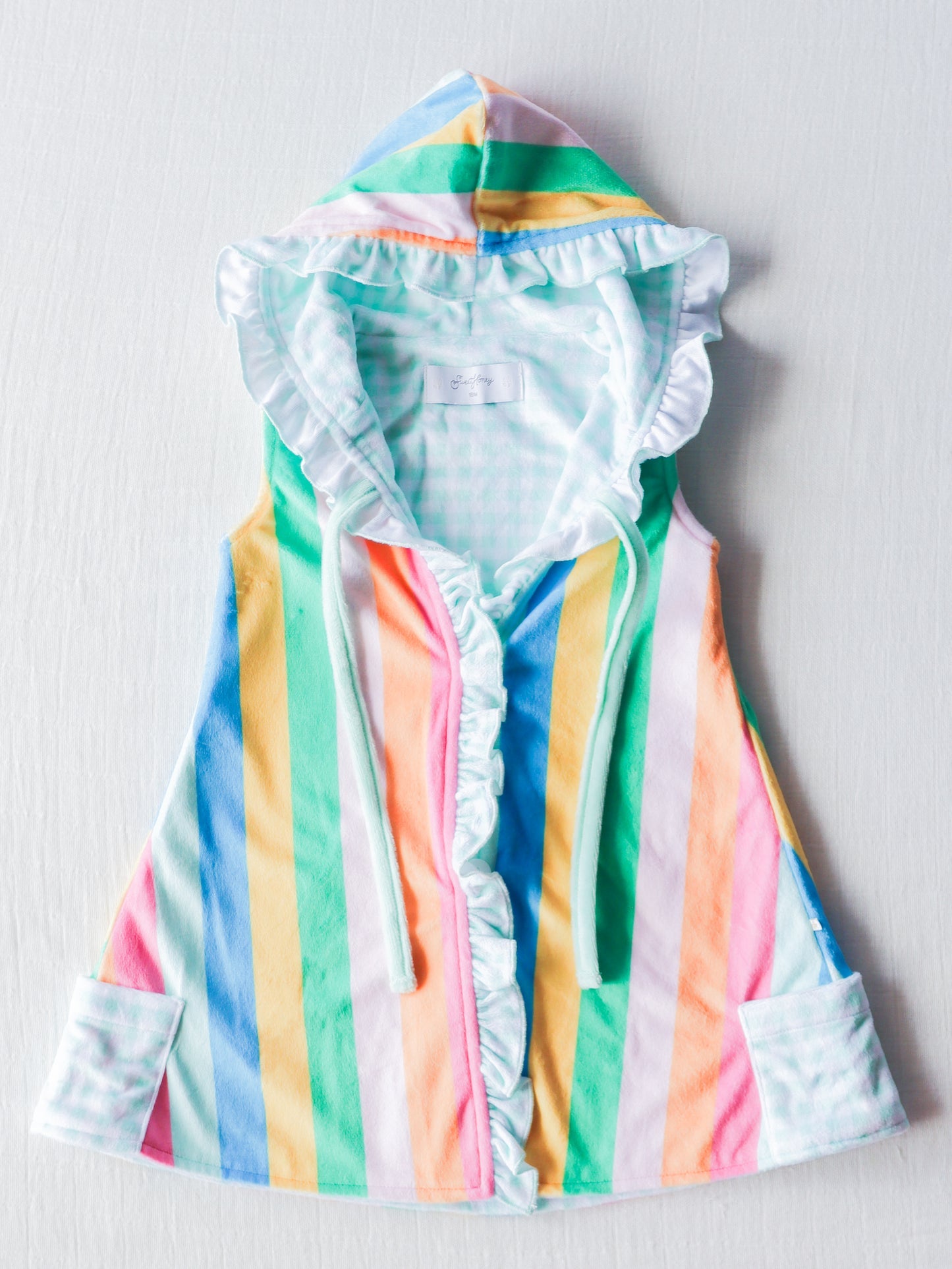 Baby Girls milk silk one layer Colorful Stripes Hooded Swim Cover up Preorder (moq 5)