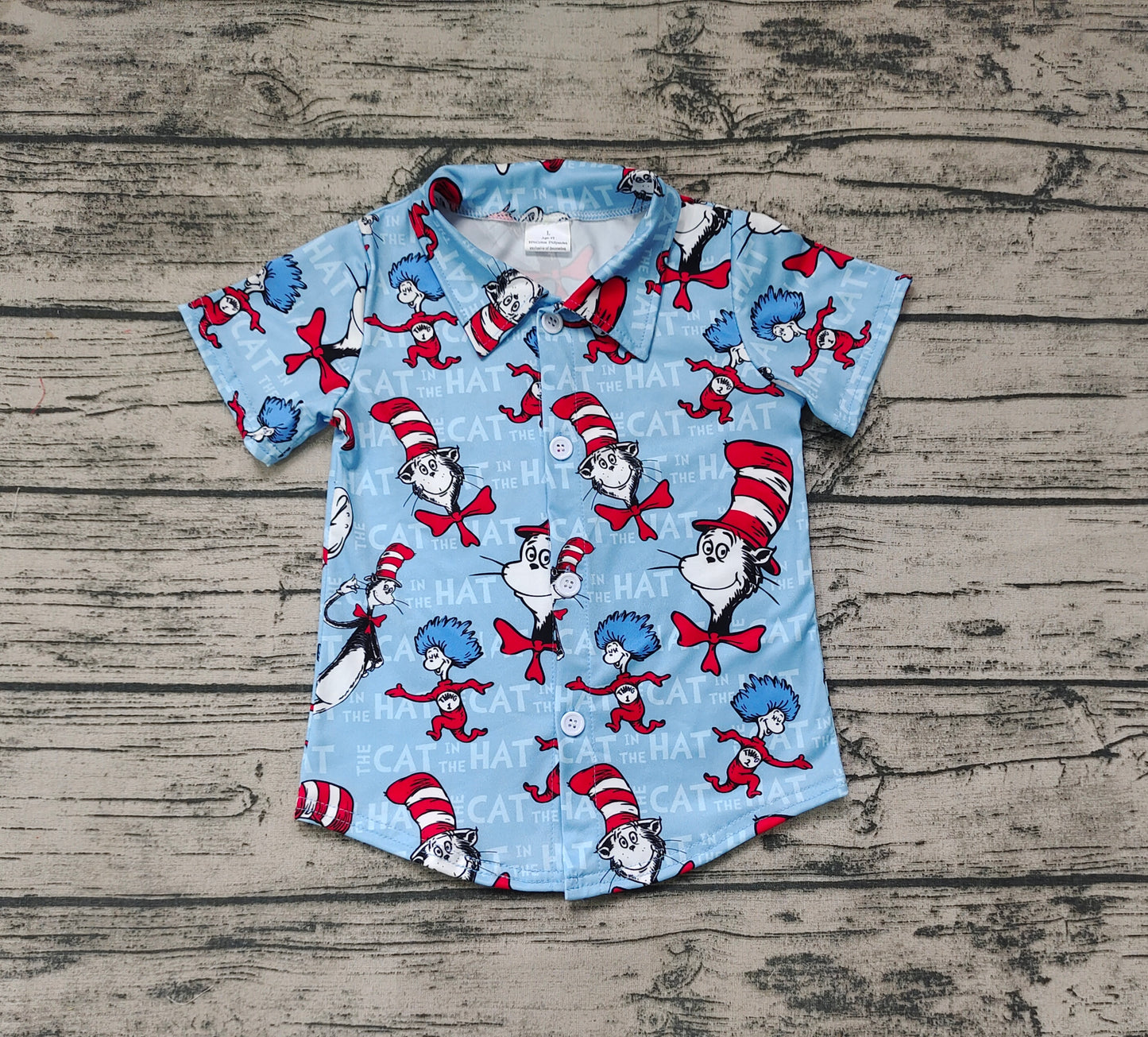 Baby Boys Dr Reading Cat Buttons Short Sleeve Tee Shirts