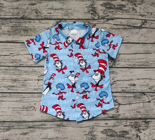 Baby Boys Dr Reading Cat Buttons Short Sleeve Tee Shirts