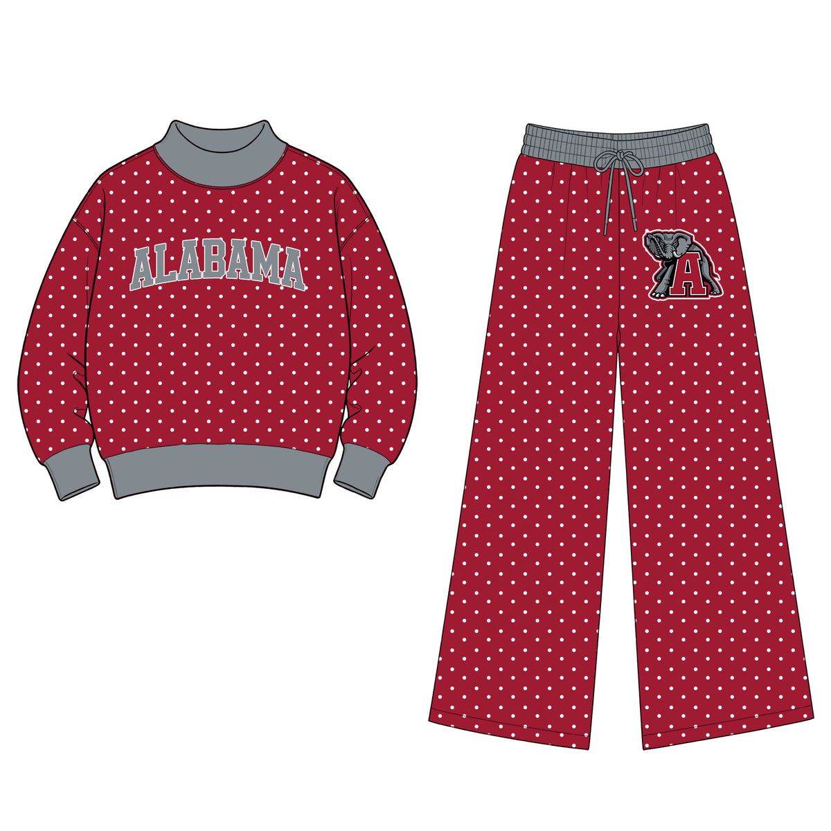 Preorder (moq5) Baby Girls Alabama Polka Dots Choker Top Flare Pants Team Clothes Set