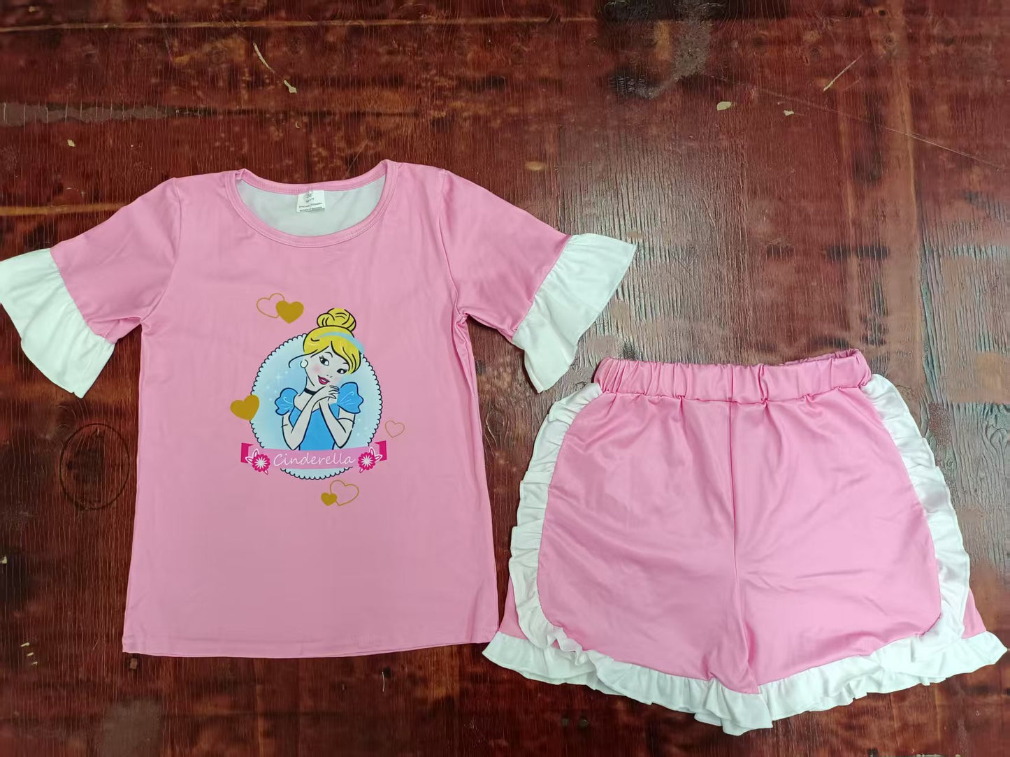 Preorder moq 5 Baby Girls Pink Short Ruffle Sleeves Princess Top Short Set