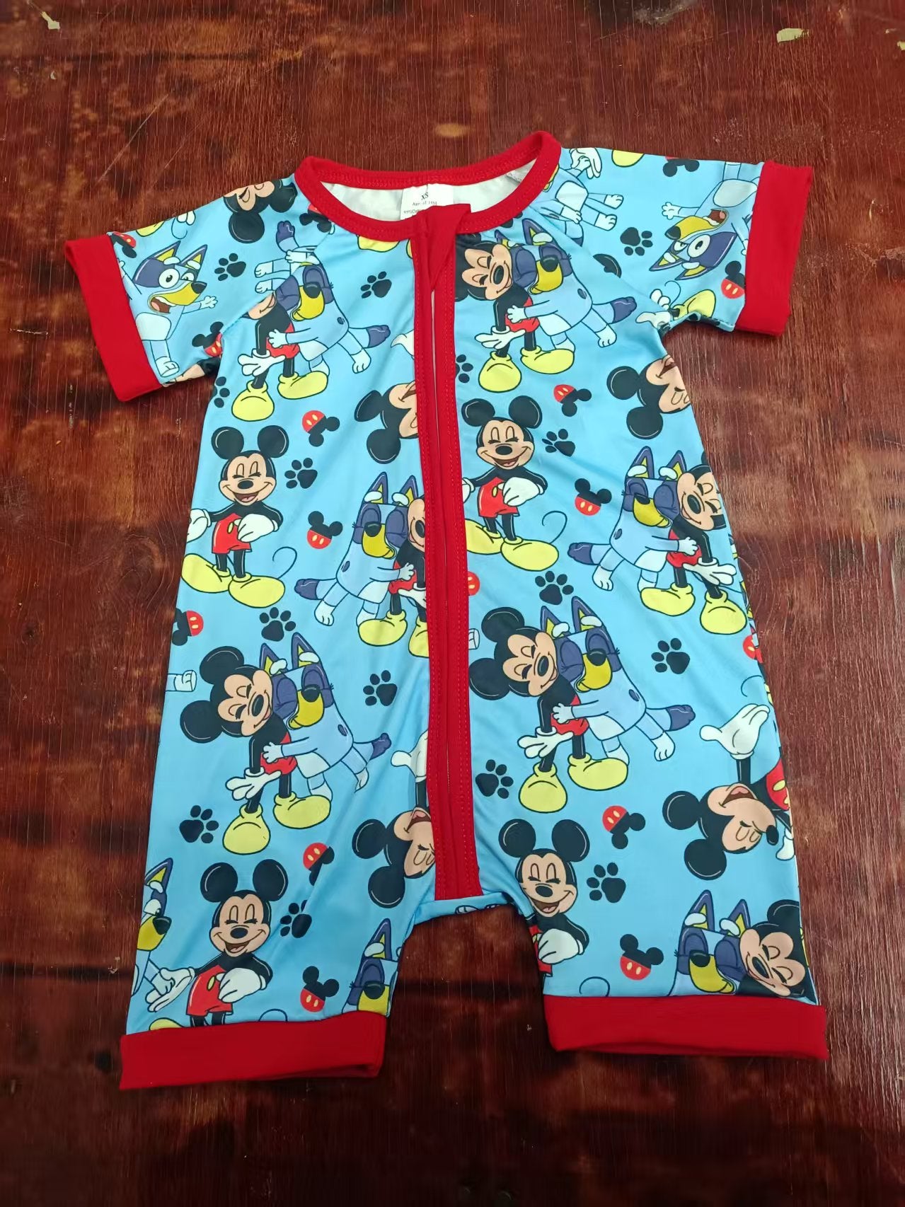 Preorder moq 5 Baby Boys Short Sleeves Cartoon Mouse Dogs Zipper Rompers