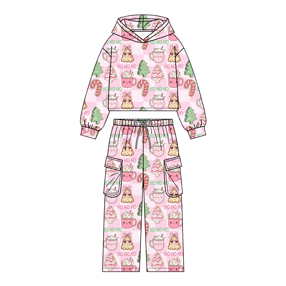 Preorder (moq 5)Baby Girls Cakes Hohoho Hoodie Pockets Pants Christmas Clothes Sets