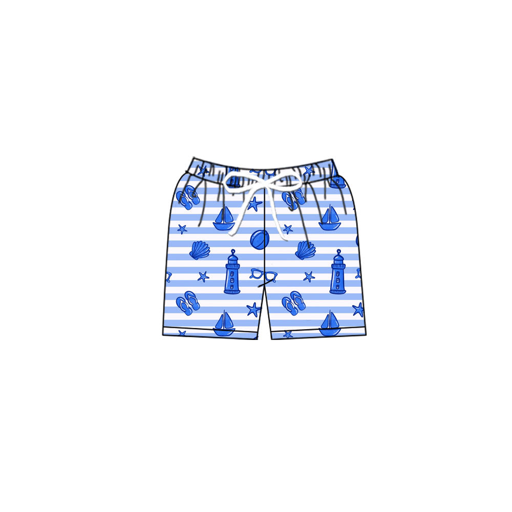 Preorder(moq 5) Baby Boys Blue Stripe Sea World Swimming Trunks