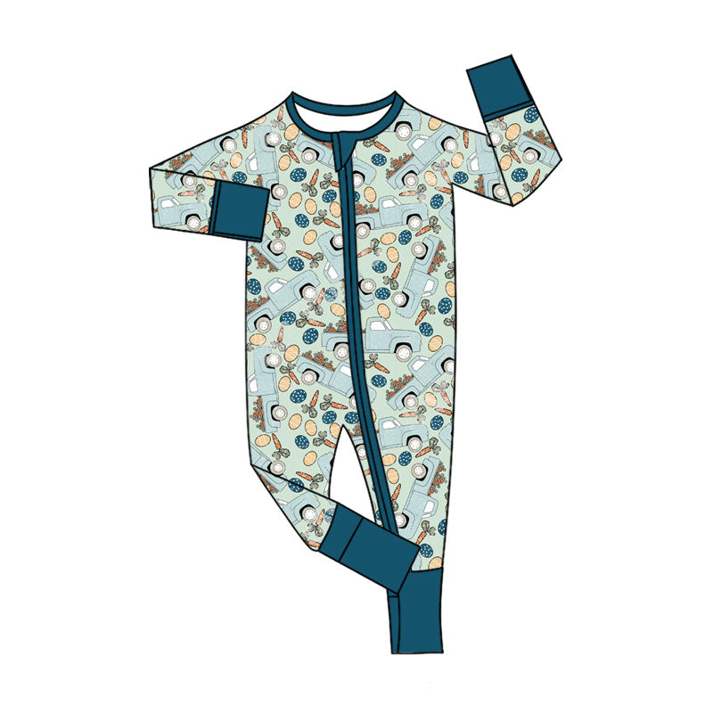 Preorder (moq 5)Baby Boys Carrots Eggs Trucks Easter Two Way Zip Convertible Rompers