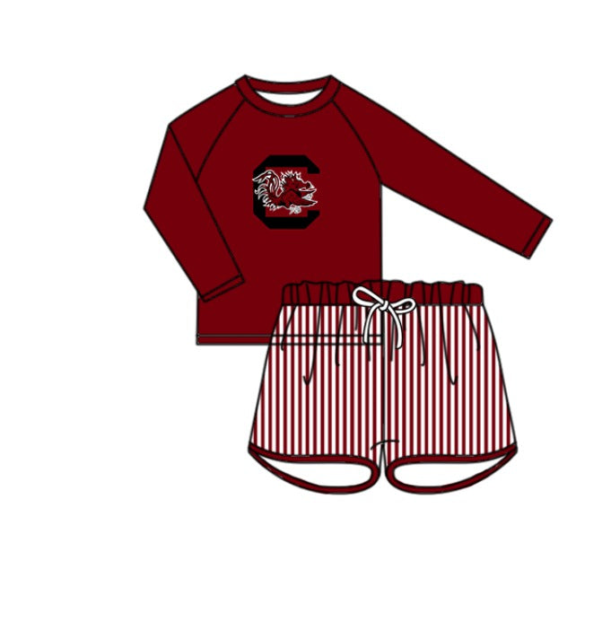 Preorder moq 5 Baby Boys C Bulls Long Sleeve Top Stripe Shorts Team Swimsuits
