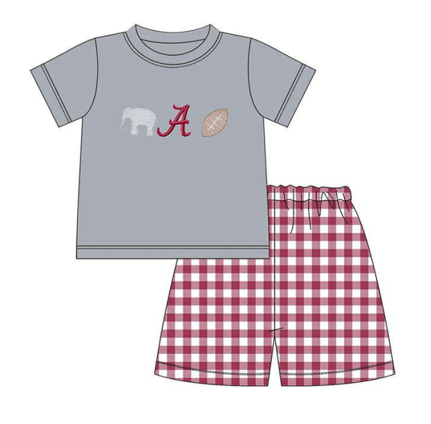 Preorder moq 5 Baby Boys Short Sleeve A Elephants Top Checked Short Team Clothes Set