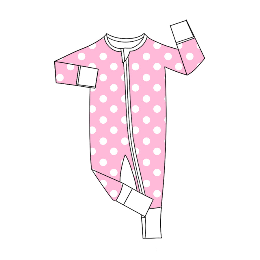 Preorder (moq 5)Baby Girls Pink Polka Dots Two Way Zip Convertible Rompers