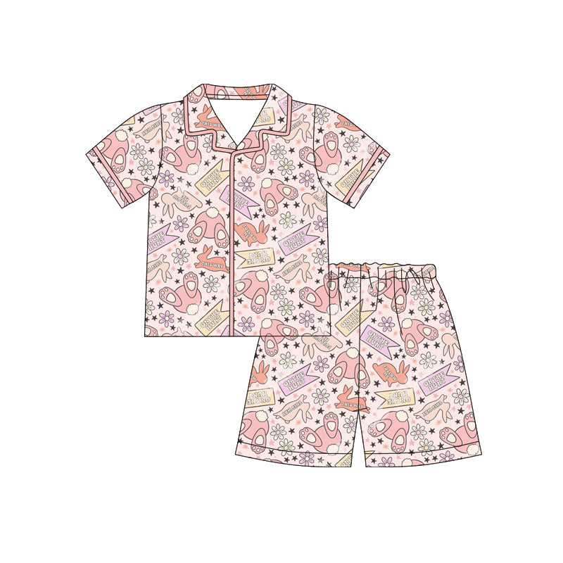 Preorder (moq 5)Baby Girls Rabbits Flowers On the Hunt Button Top Shorts Easter Pajamas Sets