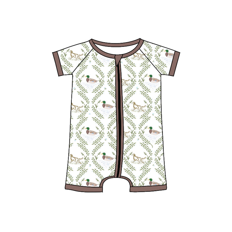 Preorder (moq 5)Baby Boys Short Sleeves Dogs Ducks Zipper Rompers