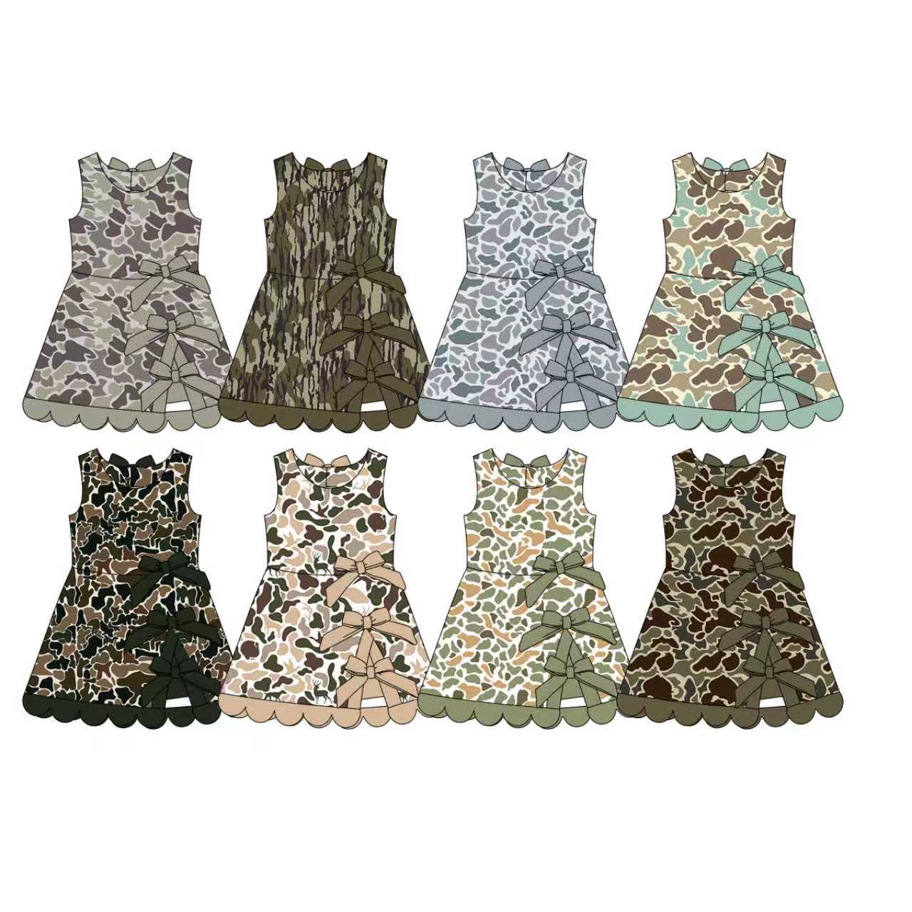 Preorder moq 5 (each item)Baby Girls Sleeveless Southern Camo Bows Shorts Knee Length Dresses