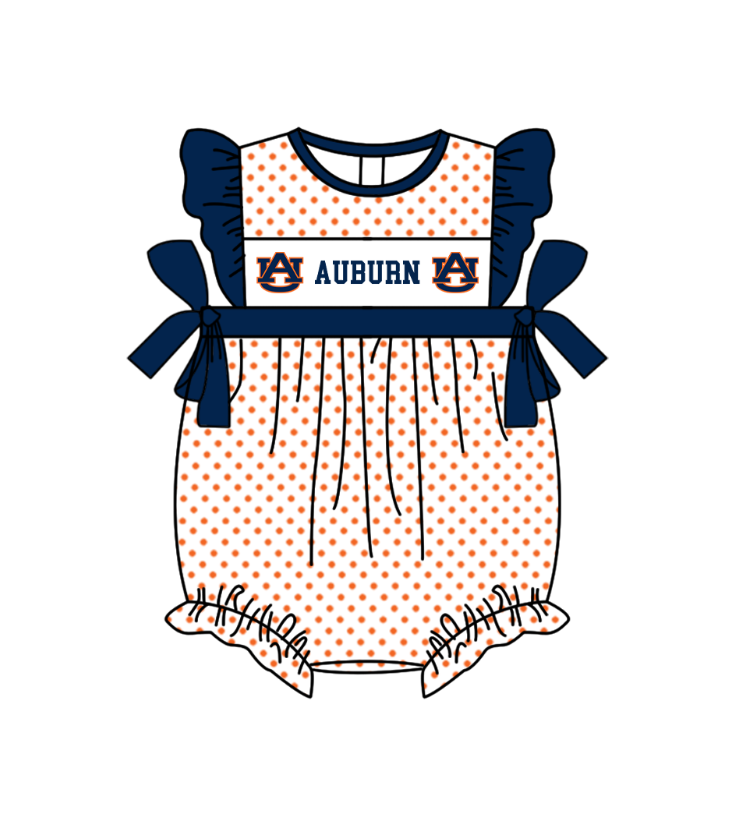 Preorder (moq 5)Baby Girls Flutter Sleeve AU Polka Dots Team Ruffle Rompers