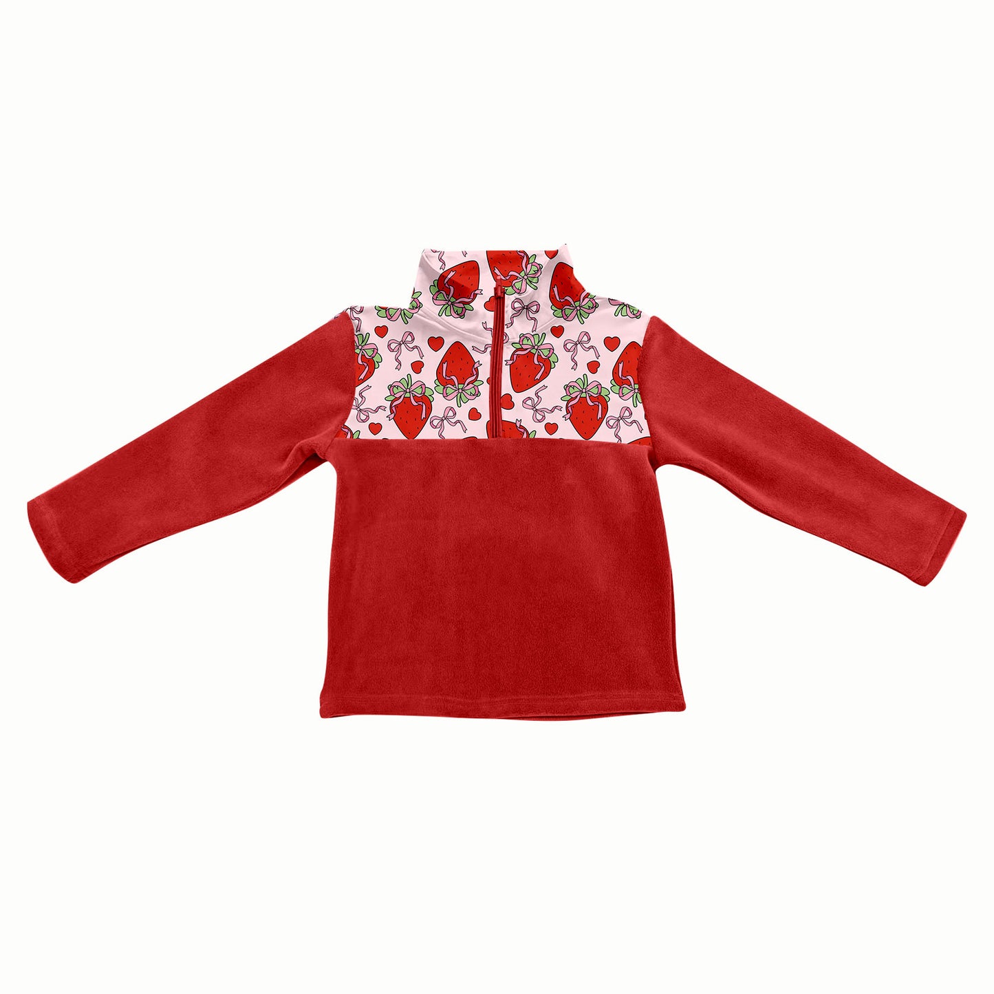 Preorder(moq 5) Baby Girls Red Hearts Strawberry Half Zipper Valentines Pullovers Sweater Tops