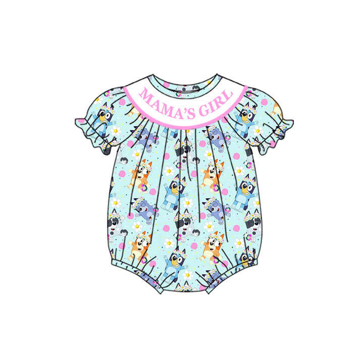 Preorder(moq 5)Baby Infant Girls Mama's Girl Dogs Flowers Print Short Sleeve Rompers