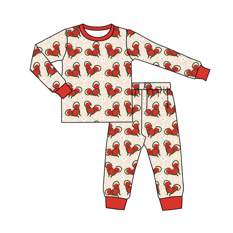 Preorder (moq 5)Baby Girls Flowers Bows Hearts Top Pants Valentine Pajamas Set