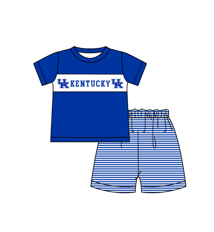 Preorder (moq 5)Baby Boys Hot Blue Short Sleeve UK Top Stripe Shorts Team Clothes Sets