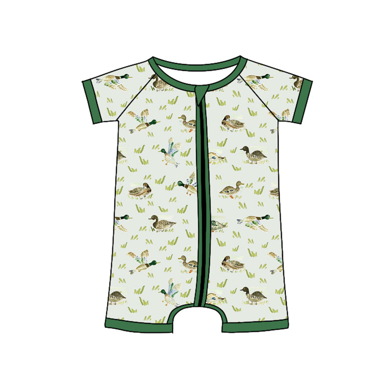 Preorder(moq 5)Baby Infant Boys Green Mallard Ducks Zip Summer Rompers