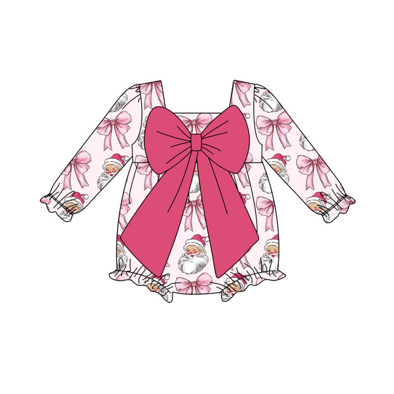 Preorder (moq 5)Baby Girls Pink Santa Bows Christmas Ruffle Rompers