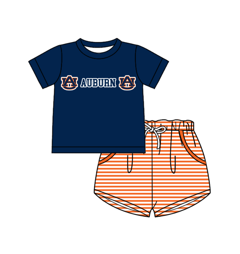 Preorder (moq 5)Baby Boys AU Shirt Top Pockets Stripe Short Team Clothes Set