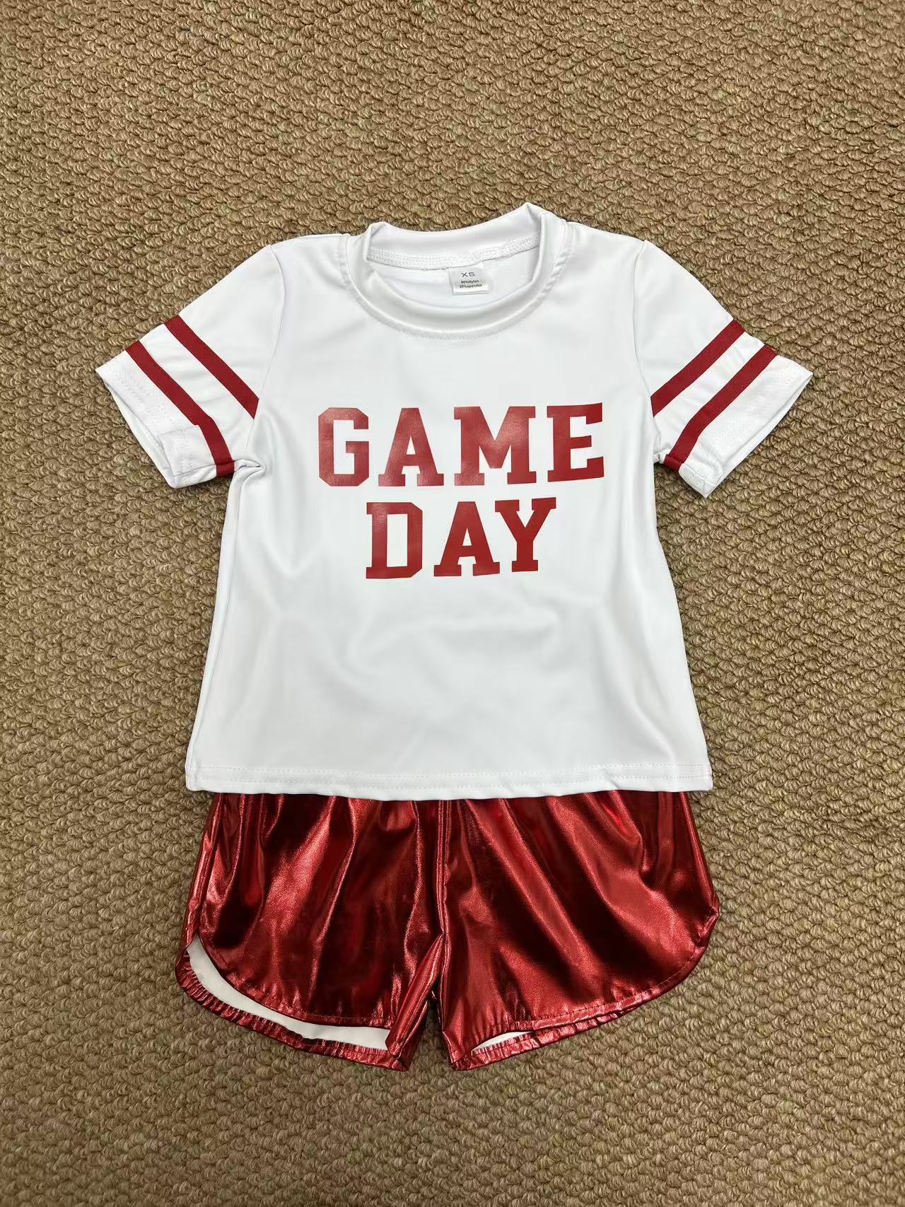Baby Girls Vinyl Red Game Day Top Leather Shorts Team Active Set