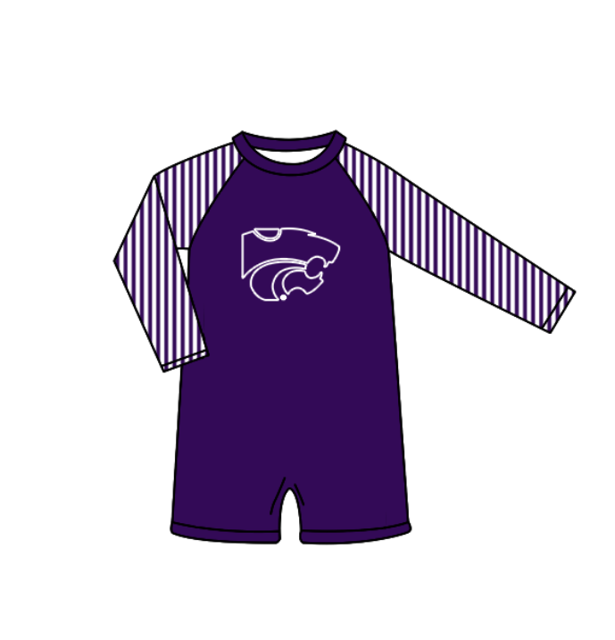 Preorder moq 5 Baby Boys Purple Stripe Long Sleeve Leopard Team Swimsuits