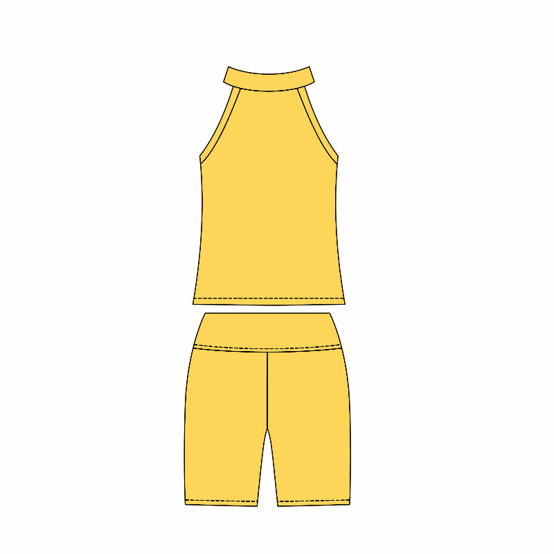 Preorder moq 10 Baby Girls Yellow Sleeveless Activity Wear Vest Top Biking Shorts Yoga Set