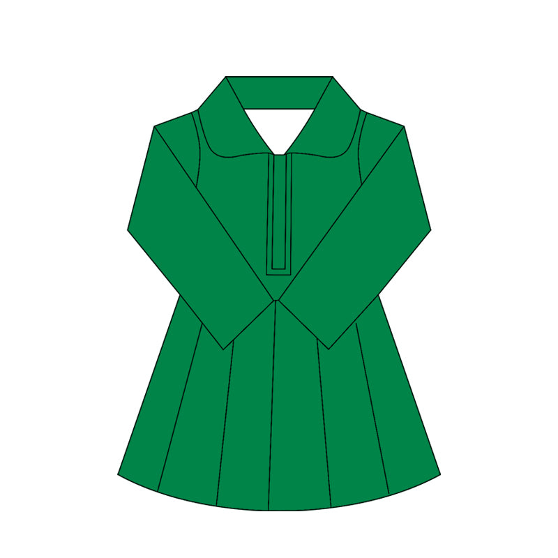 Preorder moq 10 Baby Girls Green Long Sleeves Zipper Activity Wear Yoga Knee Length Dresses