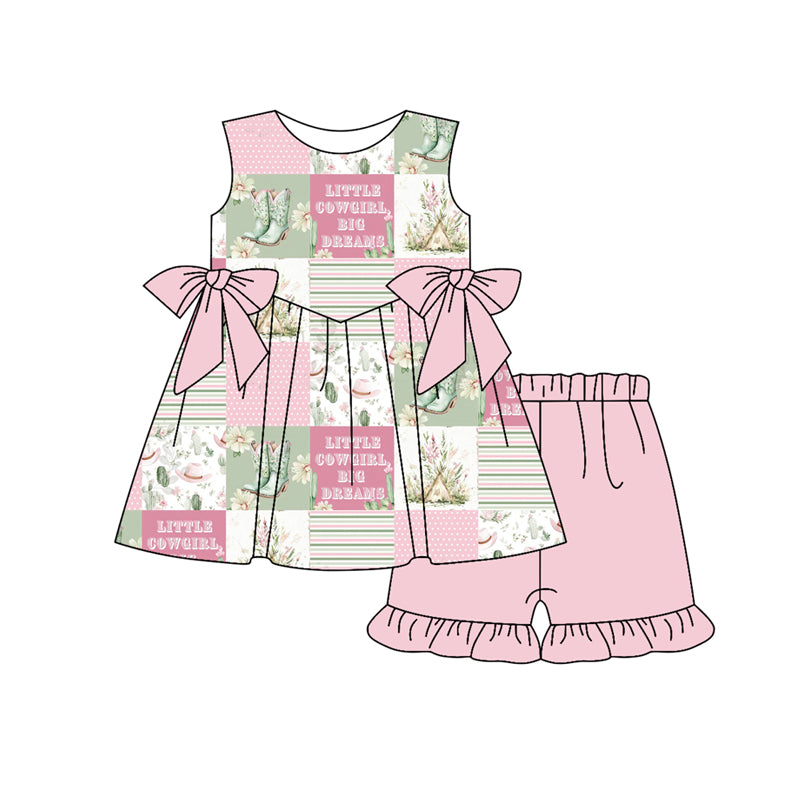 Preorder (moq 5)Baby Girls Western Little Cowgirl Bows Tunic Shorts Outfits Sets