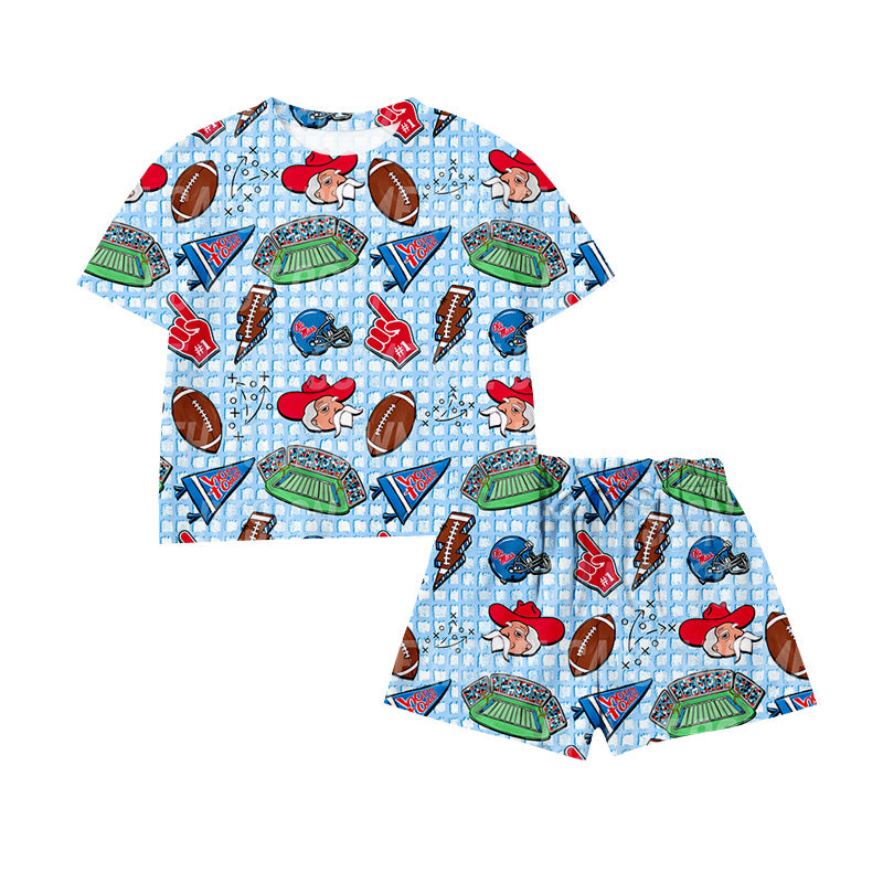Preorder moq 5 Baby Girls Footballs Top Short Team Waffle Clothes Set