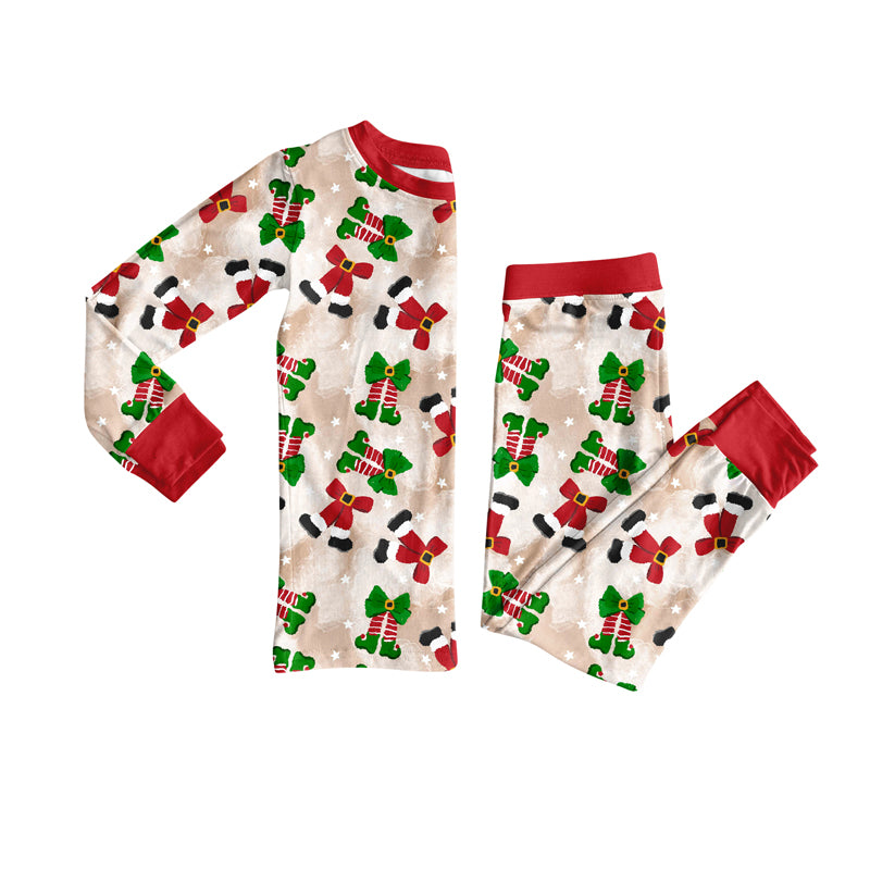 Preorder (moq 5)Baby Girls Long Sleeves Red Green Bows Socks Top Pants Pajamas Set