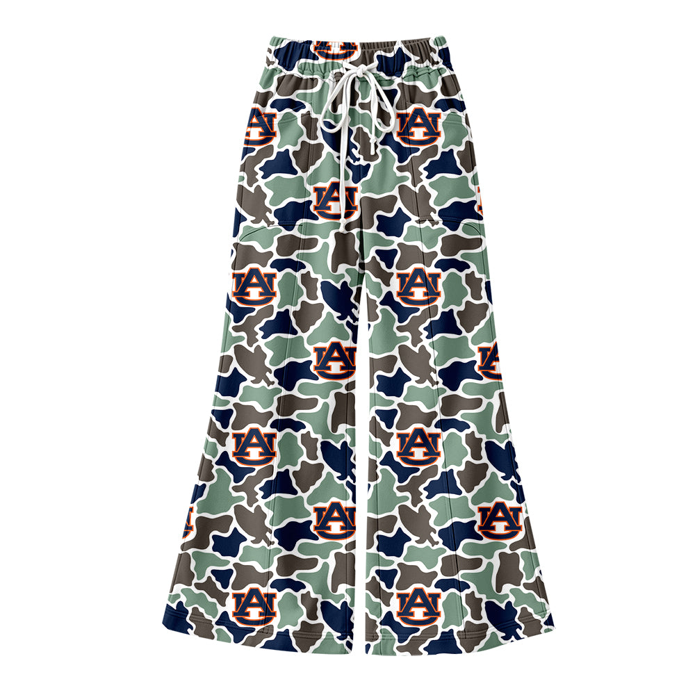 Preorder (moq 5) Women Clothes Auburn Blue Orange Camo Letter Print High Waist Flare Bell Bottom Pant