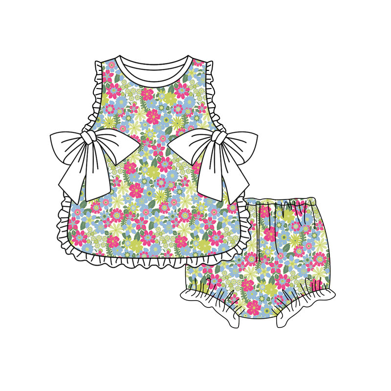Preorder moq 5 Baby Girls Colorful Flowers Tunic Bummies Short Clothes Set