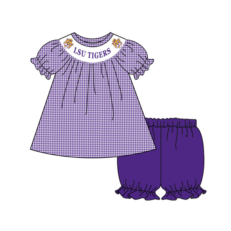 Baby Girls LSU Tigers Team Tops Elastic Shorts Clothes Sets preorder (moq 5)