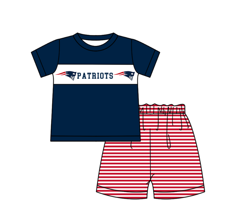 Preorder (moq 5)Baby Boys Short Sleeve Patriots Top Stripe Shorts Team Clothes Sets