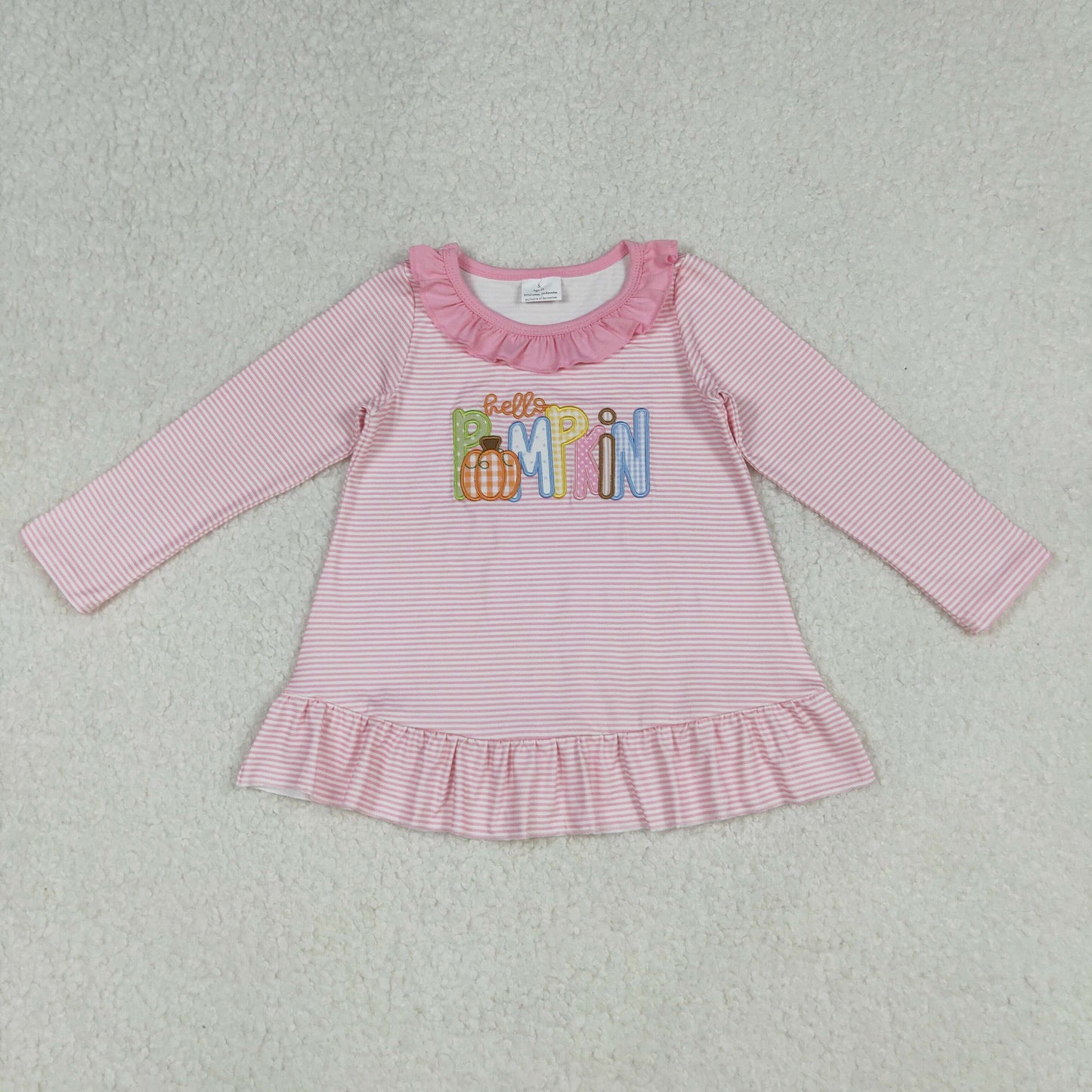 Embroidery Pumpkins Baby Girls Pink Stripe Fall Tee Shirts Top