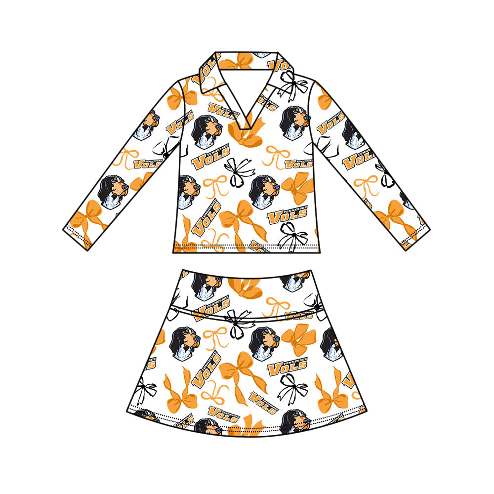 Preorder (moq 5)Baby Girls Bows Tennessee Top Skirt Short Team Clothes Set