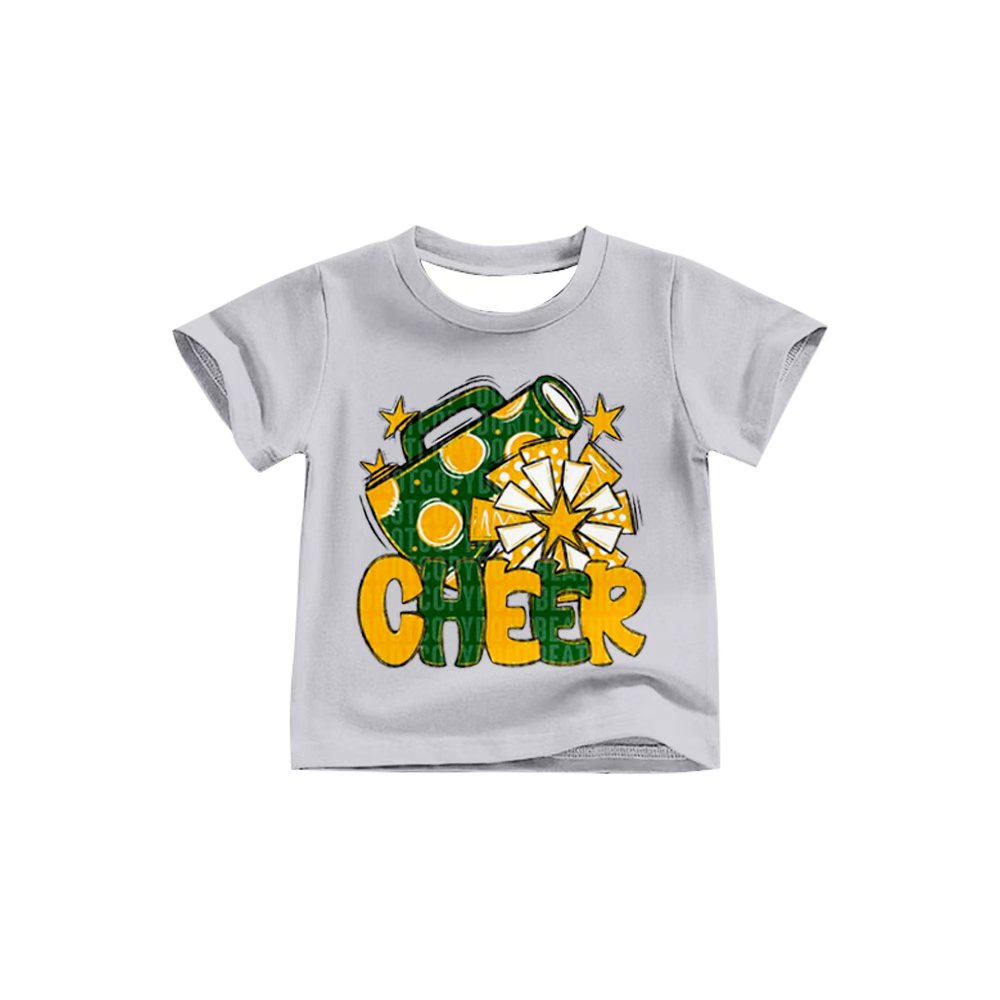 Preorder (moq 5)Baby Girls Green Gold Cheer Team Short Sleeve Tee Shirts Tops