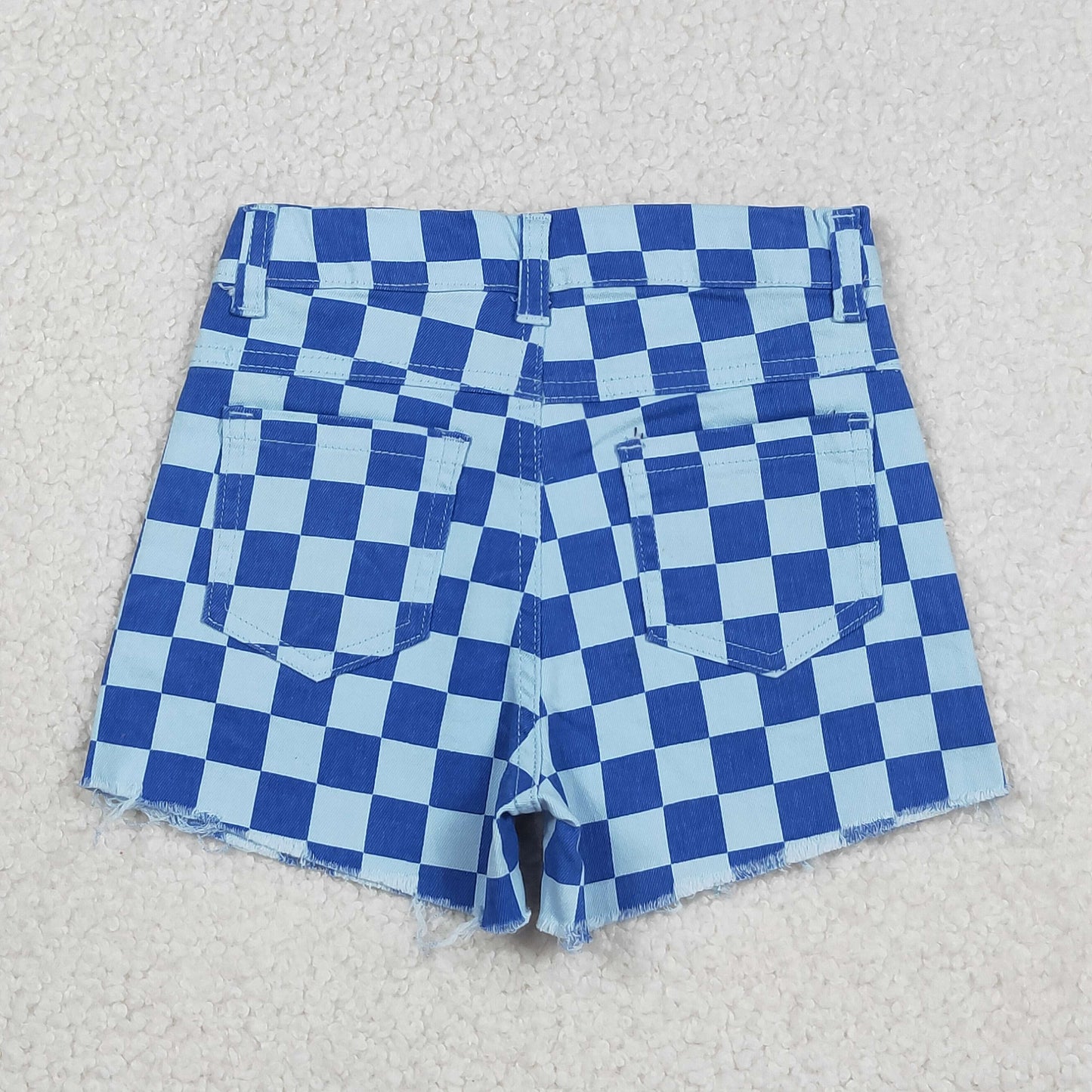 Baby Girls Blue Checked Pockets Denim Shorts Bottom