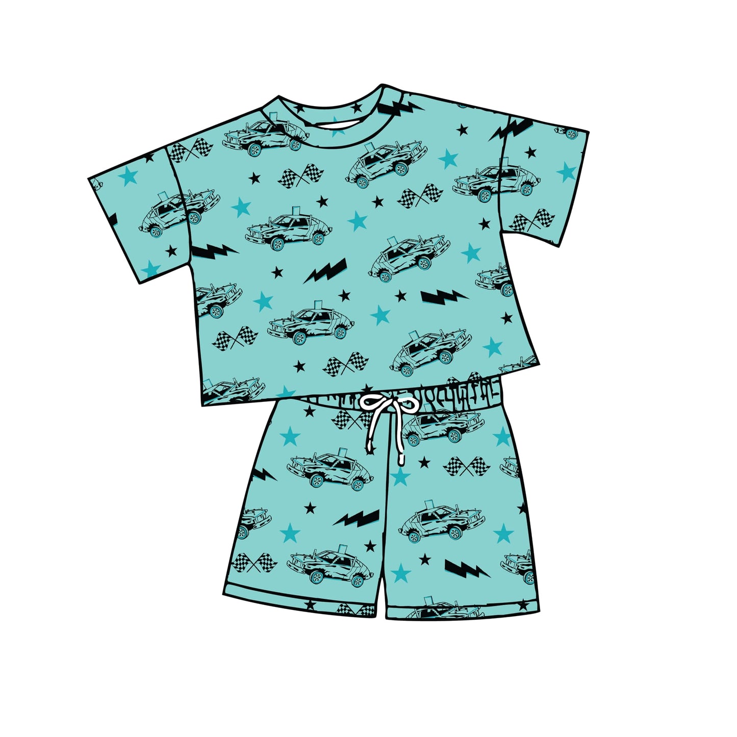 Preorder moq 5 Baby Boys Blue Cars Top Shorts Outfits Clothes Sets